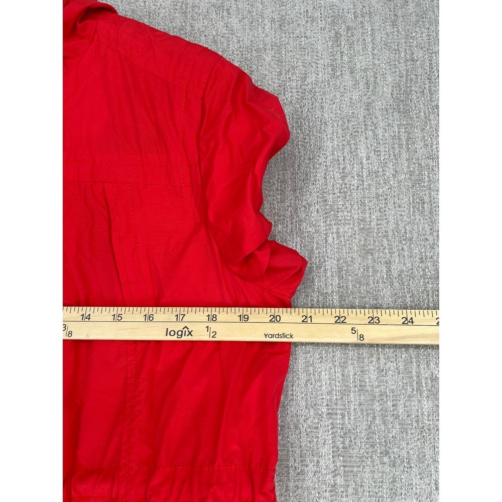 Eileen Fisher Hooded Anorak Parka Jacket M Red Cotton Blend Zip Snap Utility - Picture 10 of 13